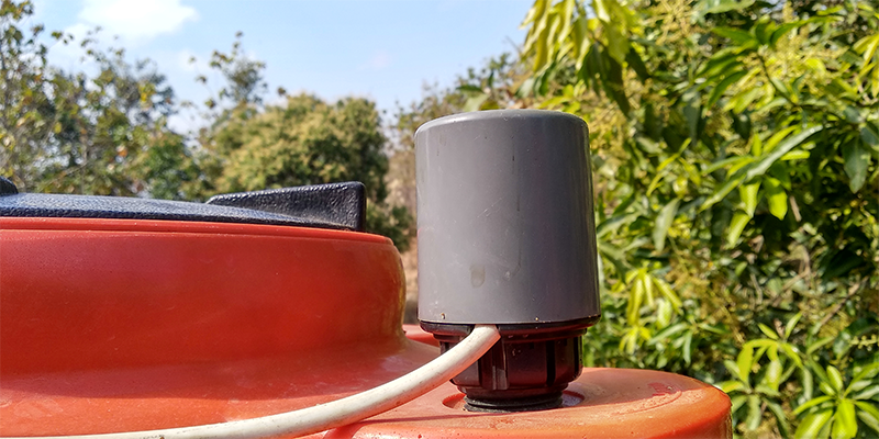 A level sensor monitoring the water level of a water tank.