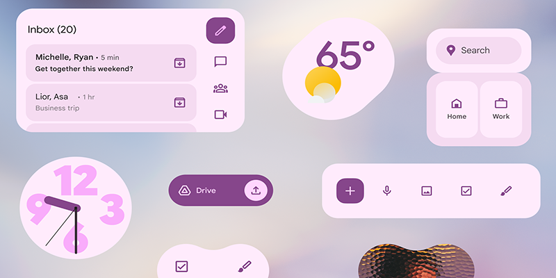 A collage of UI elements designed using the Material Design design system.