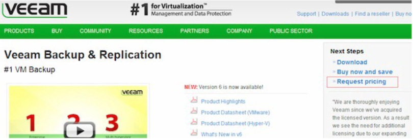 Screenshot of Veeam's website