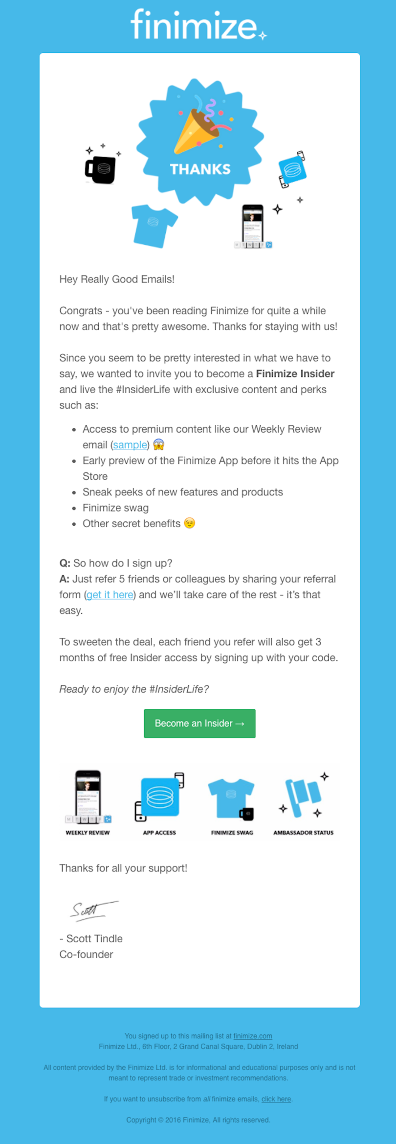 A Founder's Note Email from Finimize