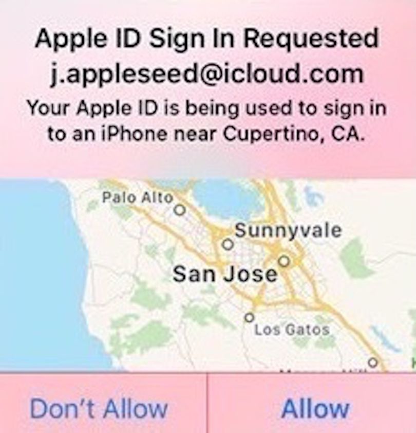 An Apple map showing the location of an attempted login