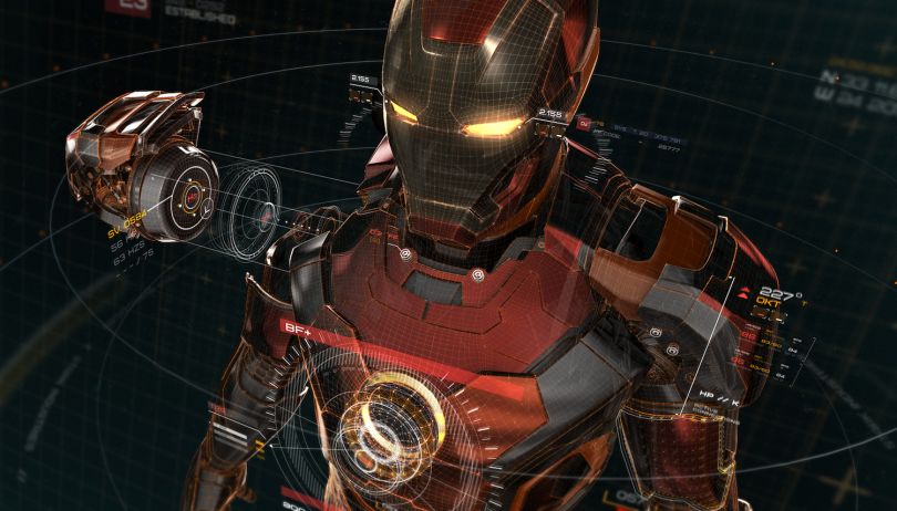 The interface design revealing Iron Man's body damage parallels that of the Cadillac LYRIQ