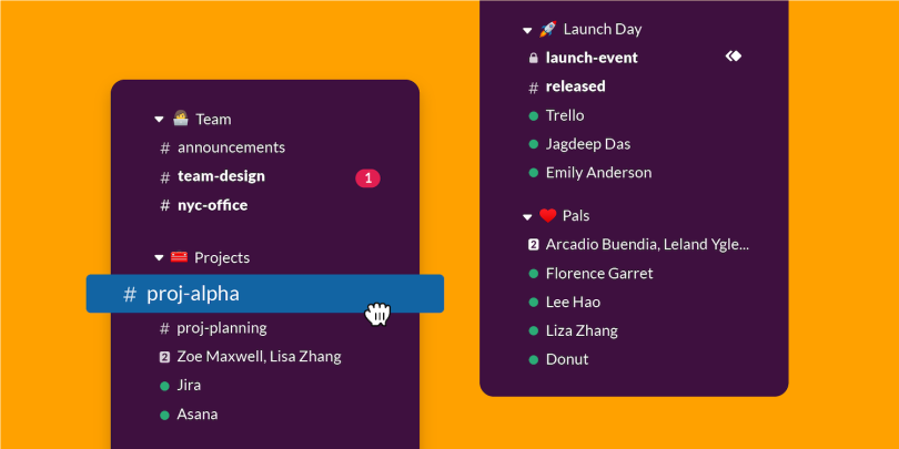 A new-look sidebar allows conversations, channels and apps to be organized by team or project.