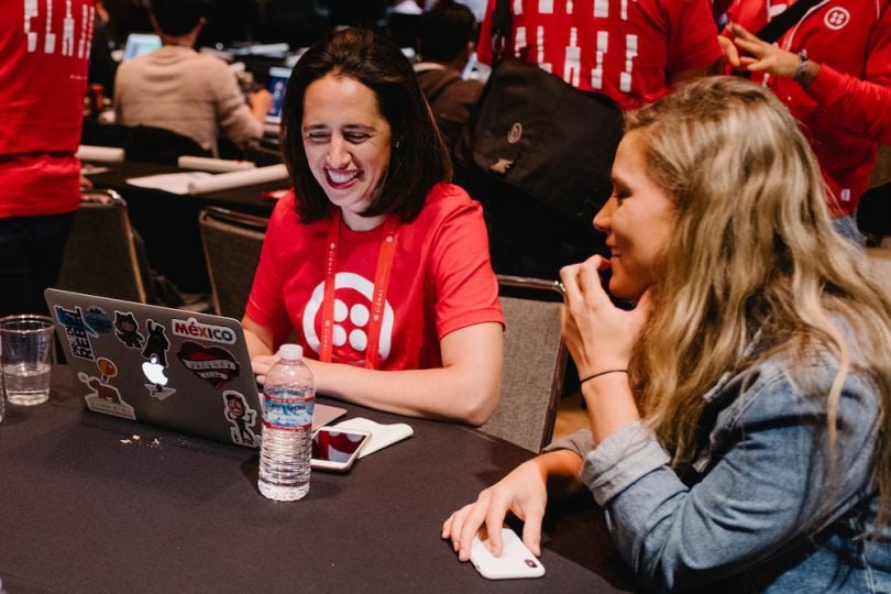 A Twilio developer evangelist at a hackathon