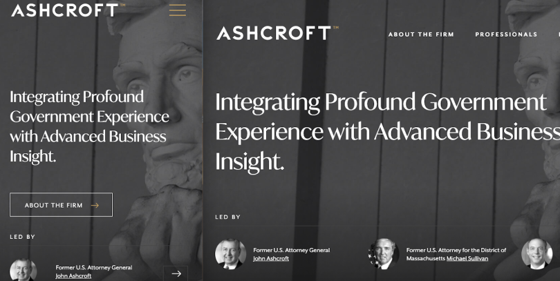 The Ashcroft Law Firm uses content prioritization to highlight the credentials of its partners.