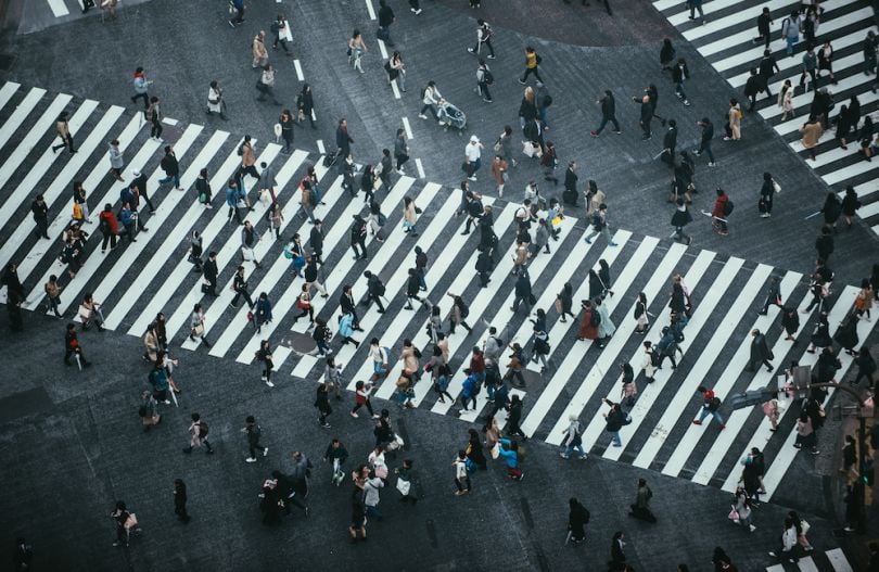 crowd crossing the street