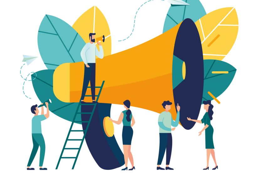 megaphone with workers
