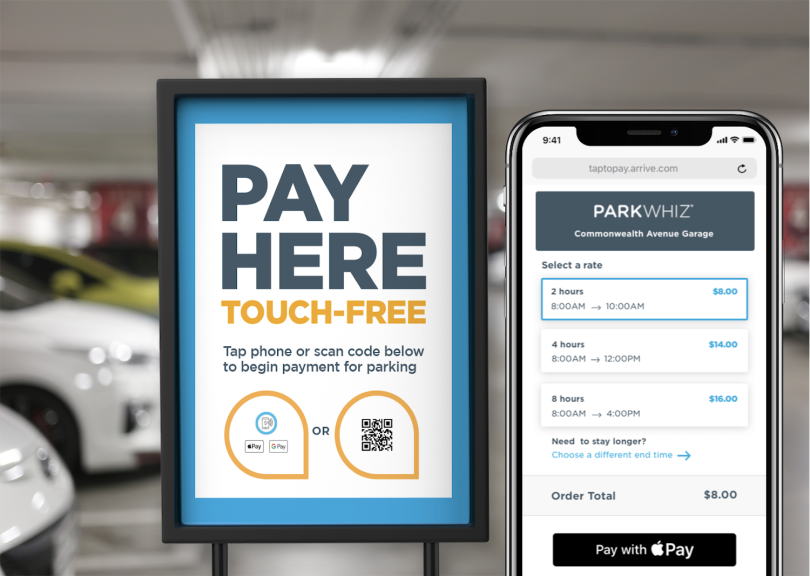 Tap-to-pay parking allows users with a smartphone to pay using a QR code or NFC tag.