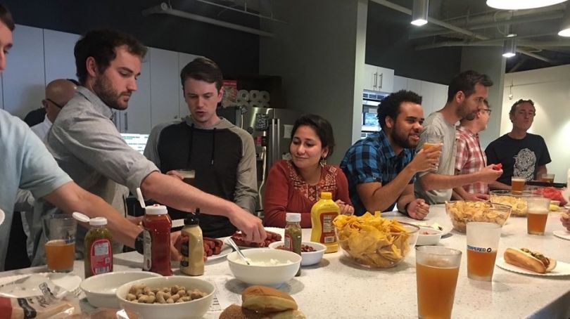 Tempered Networks team eating in their office