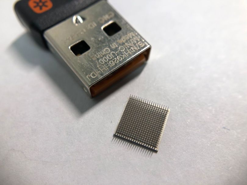 Early microelectrode arrays were developed with roughly 100 spiked metal contact points.