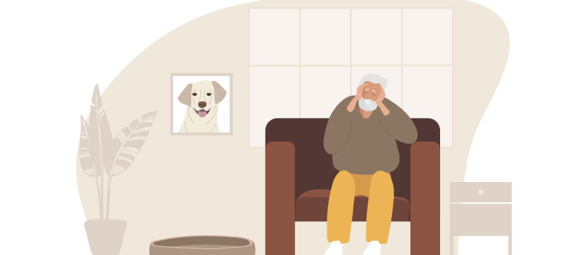 A person mourning the the loss of a pet.