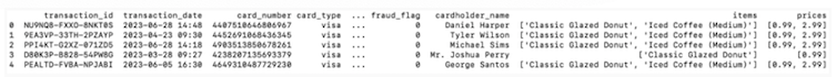 An output of credit card data in Python