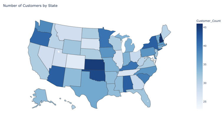 A US map showing data in Plotly express