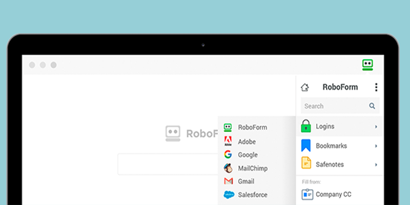 A screenshot of Roboform's password manager software.