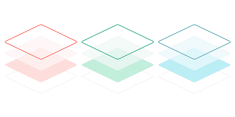 An illustration of floating squares using shopify's colors as outlined in their design system.