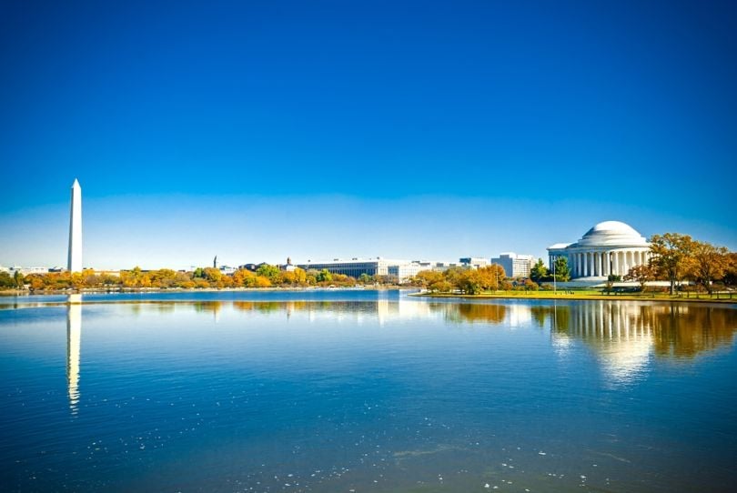 National Mall Skyline Washington Monument and Thomas Jefferson Memorial