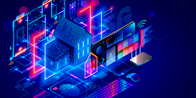 A digital house connected to IoT devices.