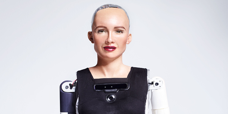 A headshot of the humanoid robot, Sophie.