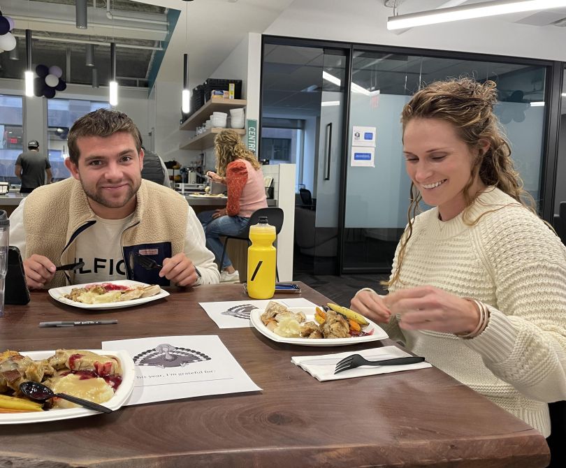 Stavvy team members at a Thanksgiving lunch. 