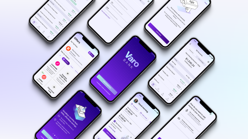 Screens of Varo Bank's iOS application.