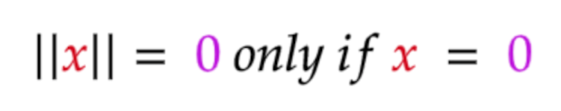 A mathematical equation showing that the norm cannot equal zero.