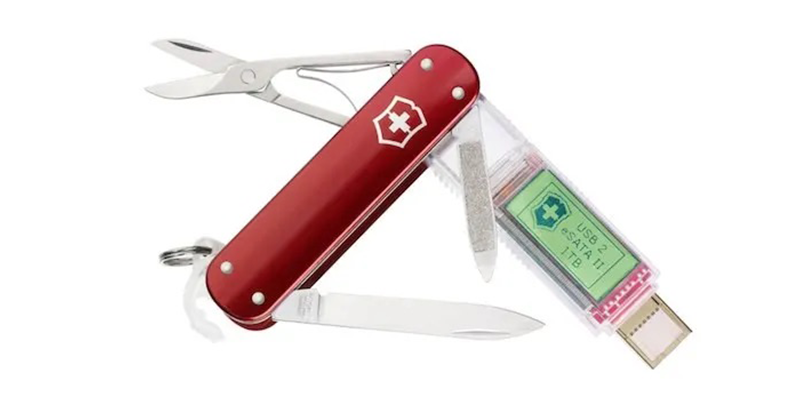 The Victorinox 1TB Solid State Drive Swiss Army Knife showing the 1TB SS Drive.