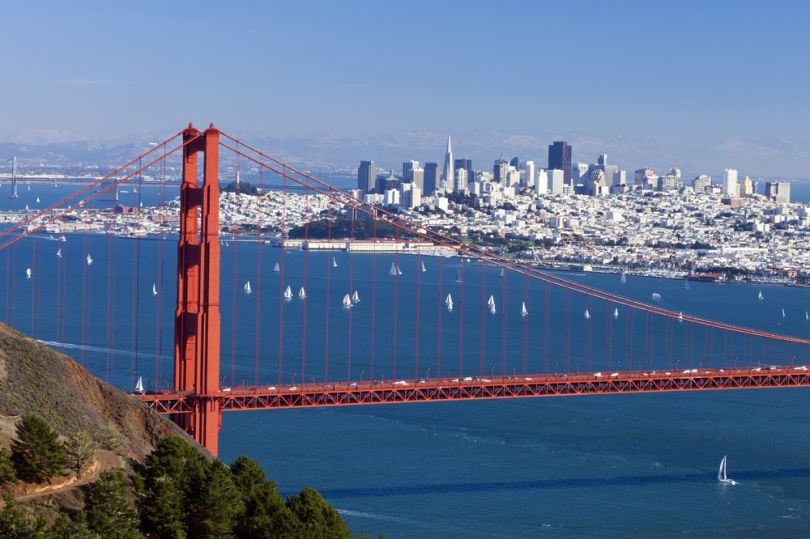 A view of the Golden Gate Bridge and the San Francisco skyline.