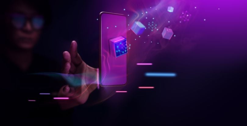 Futuristic hand touching dApp icon