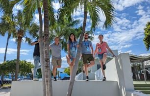 Team members during a scavenger hunt in Miami, FL