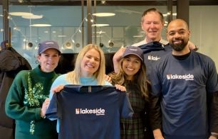 Lakeside employees enjoying their new logo swag!