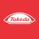 red background with white takeda logo in the center