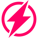 Neon pink circle with a neon pink lightening bolt through the middle. 