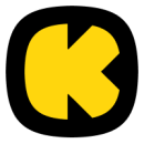 Yellow K in a rounded black square